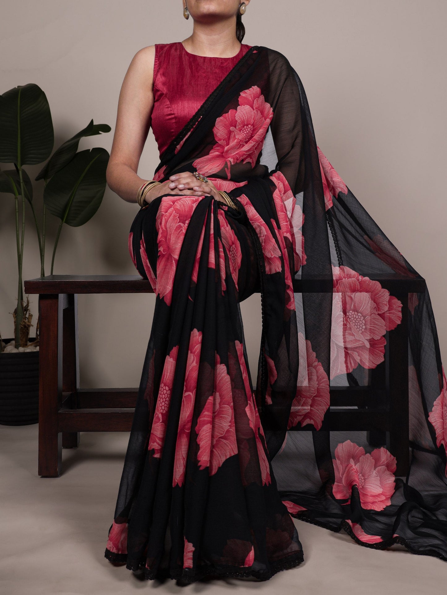 Printed Saree with Big Flowers