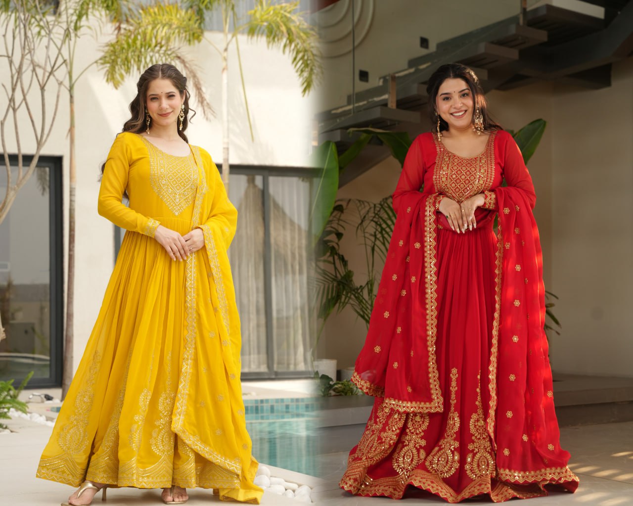 Gown- Faux Blooming with Embroidery Zari Sequins-work