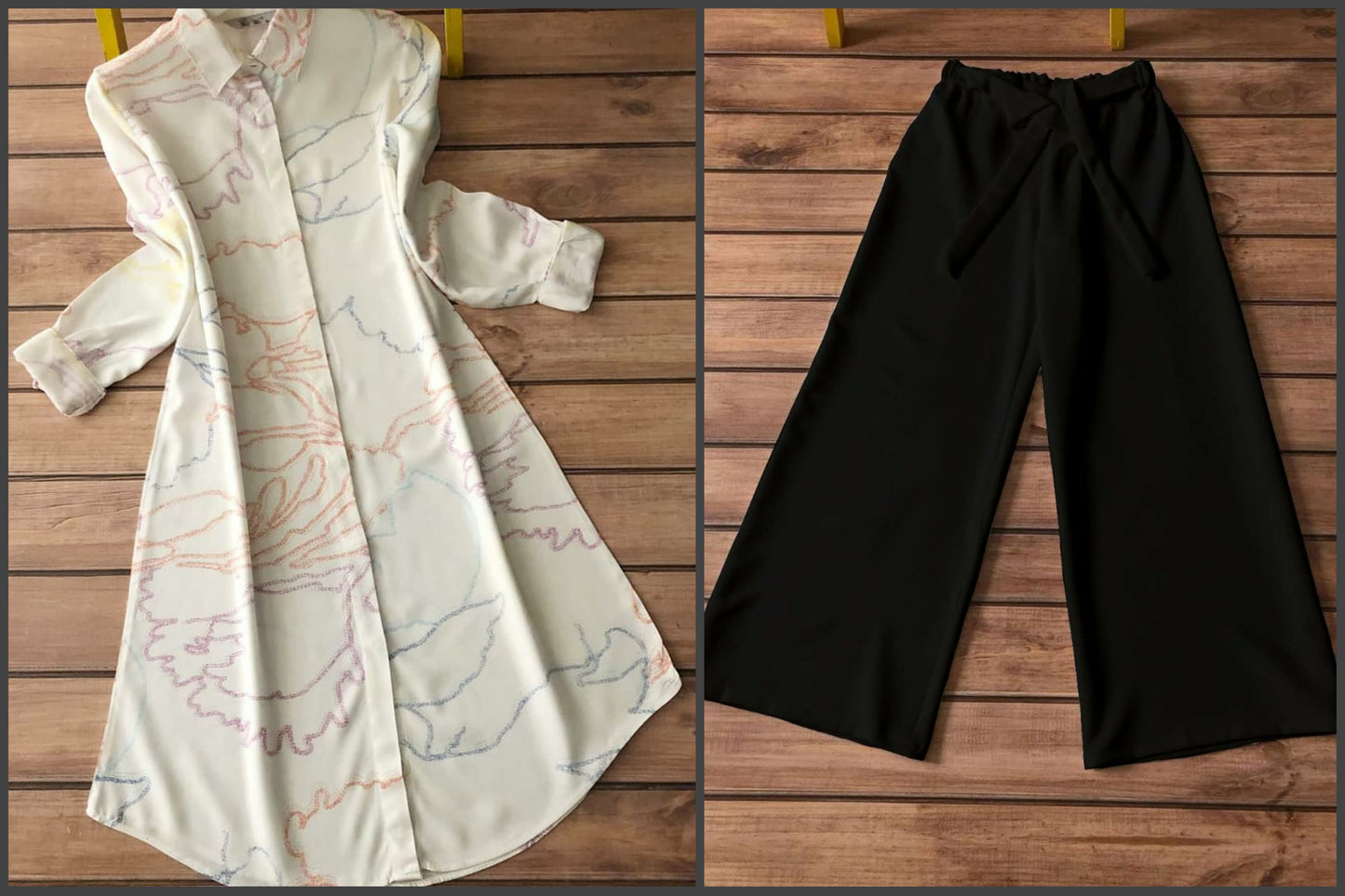 Ivory sketch kurti set TFY Ethnic
Artistic ivory kurti with black plazzo
Modern ethnic coord set for women India