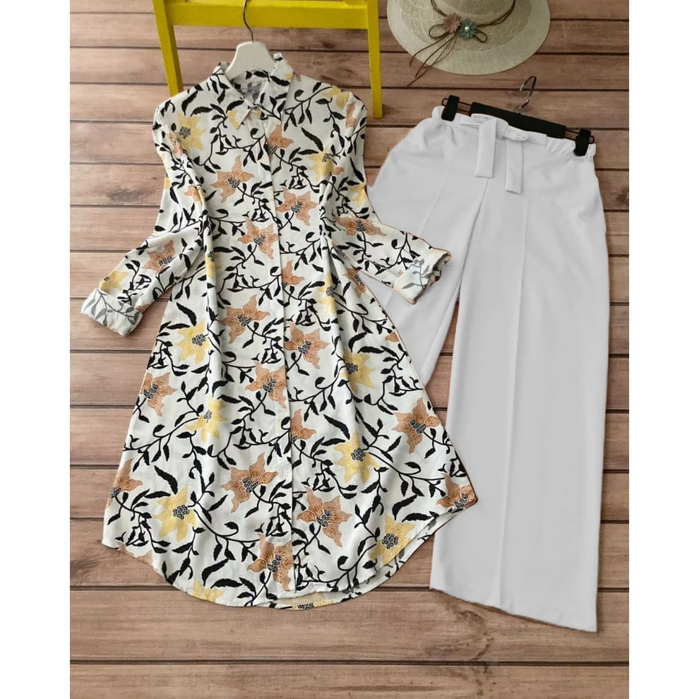 Golden bloom coord set TFY Ethnic
Floral print shirt kurti with white plazzo
Yellow floral ethnic coord set India