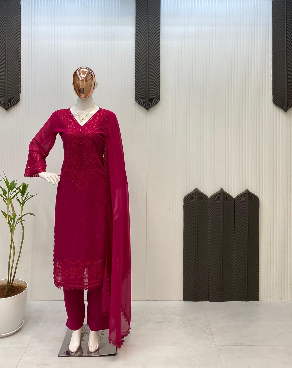 Premium Georgette Sequence Embroidered Top Plazzo Dupatta Set