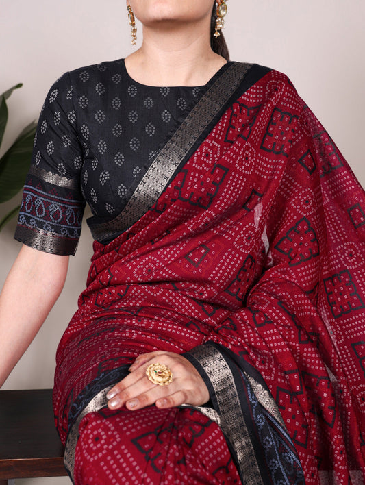 Bandhej Print With Zari Weaving Work