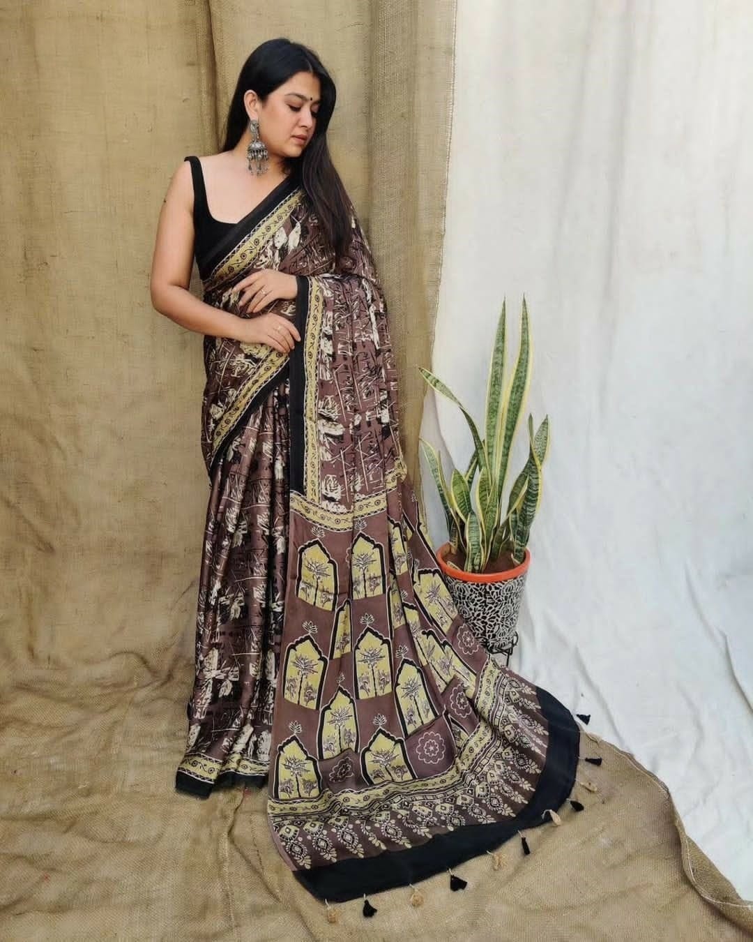 Brown Digital Print Original Japan Satin (Devsena satin)