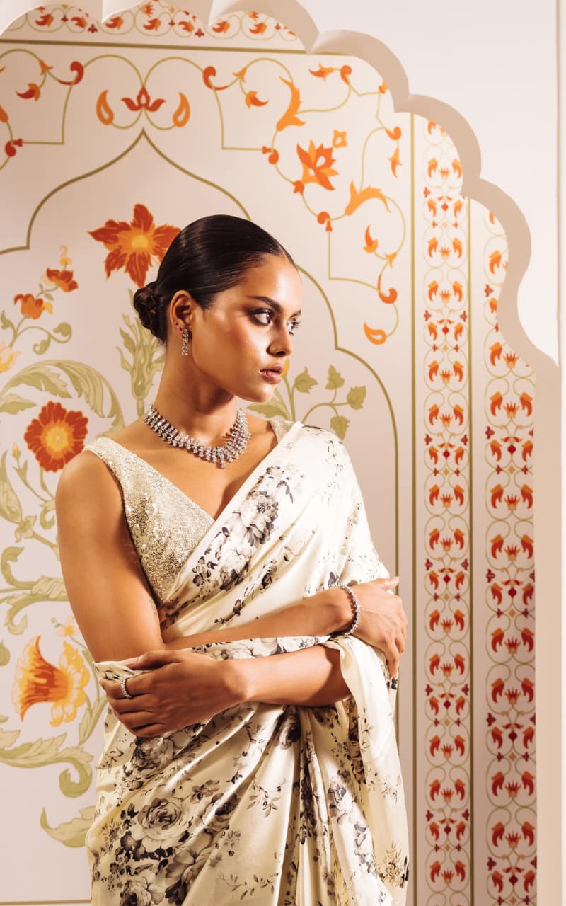 Digital Printed Premium Floral Original Japan Satin Saree