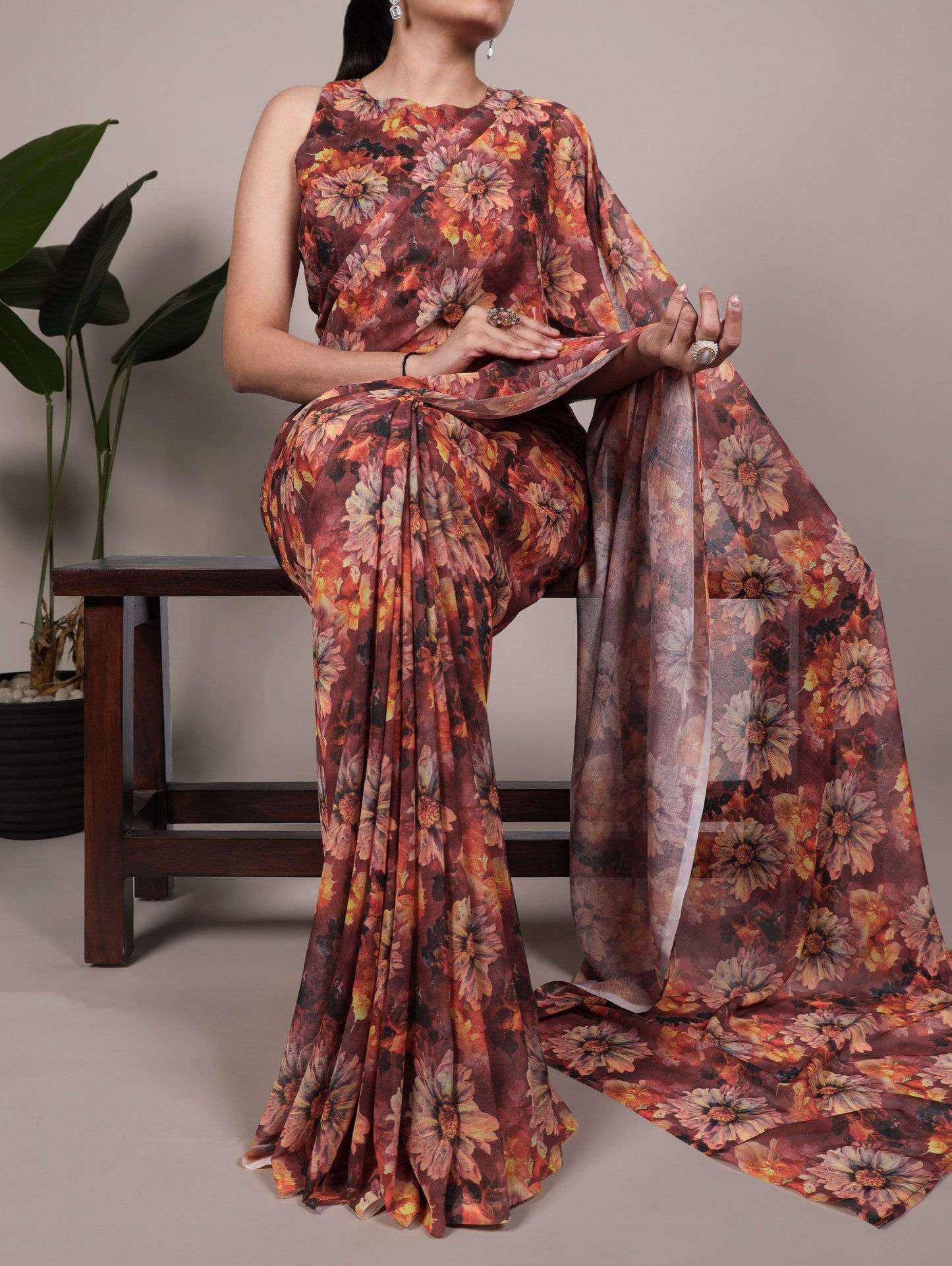 Trendy Floral Print Saree
