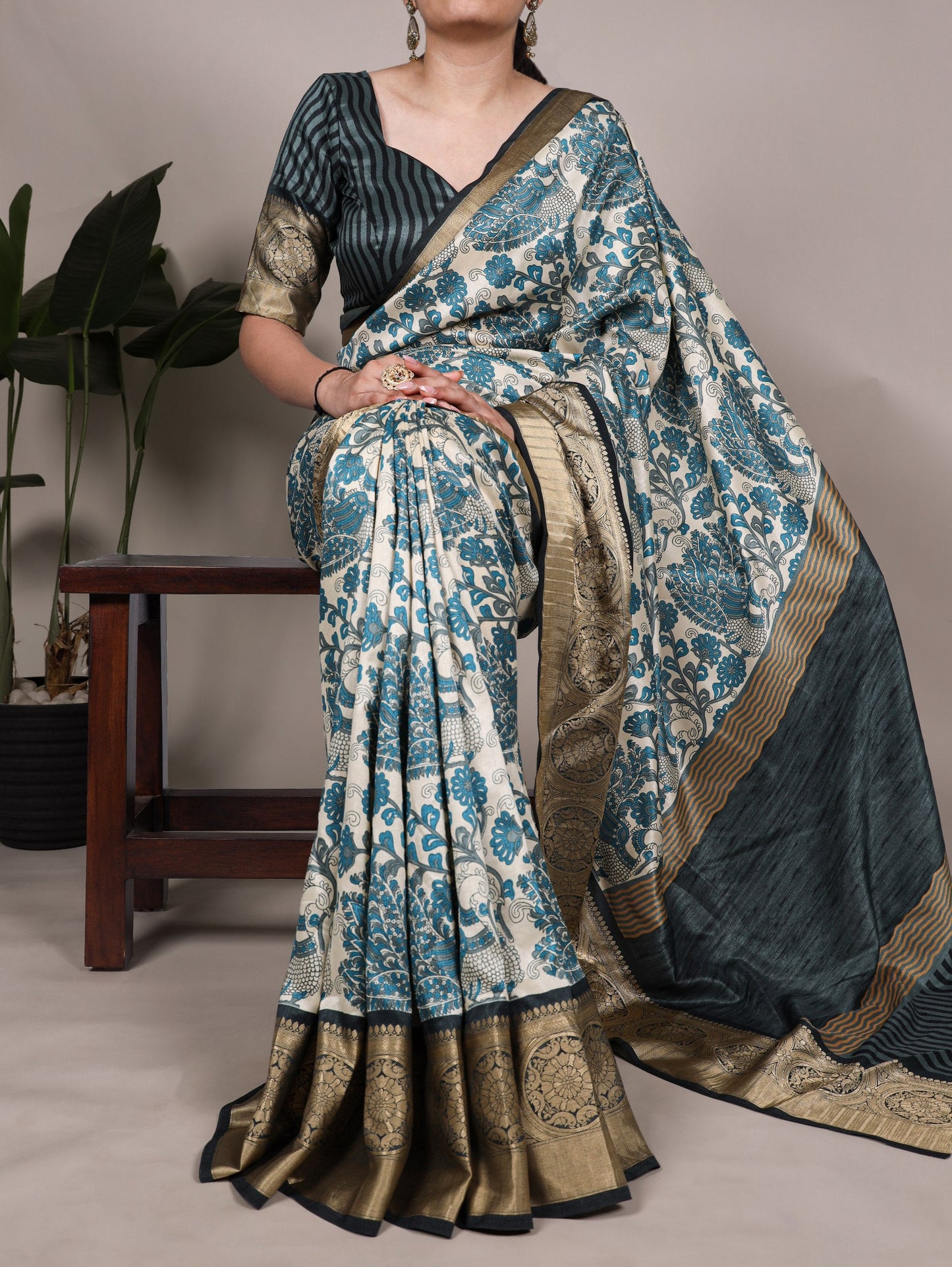 Saree with Rich Golden Zari Border Work