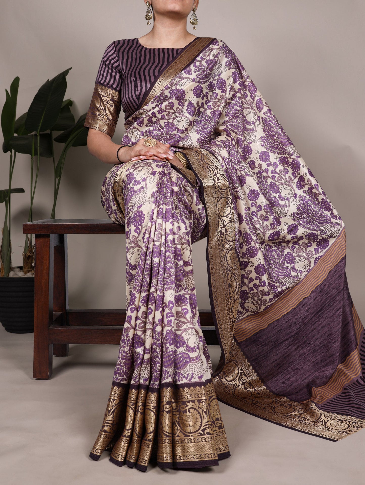 Saree with Rich Golden Zari Border Work
