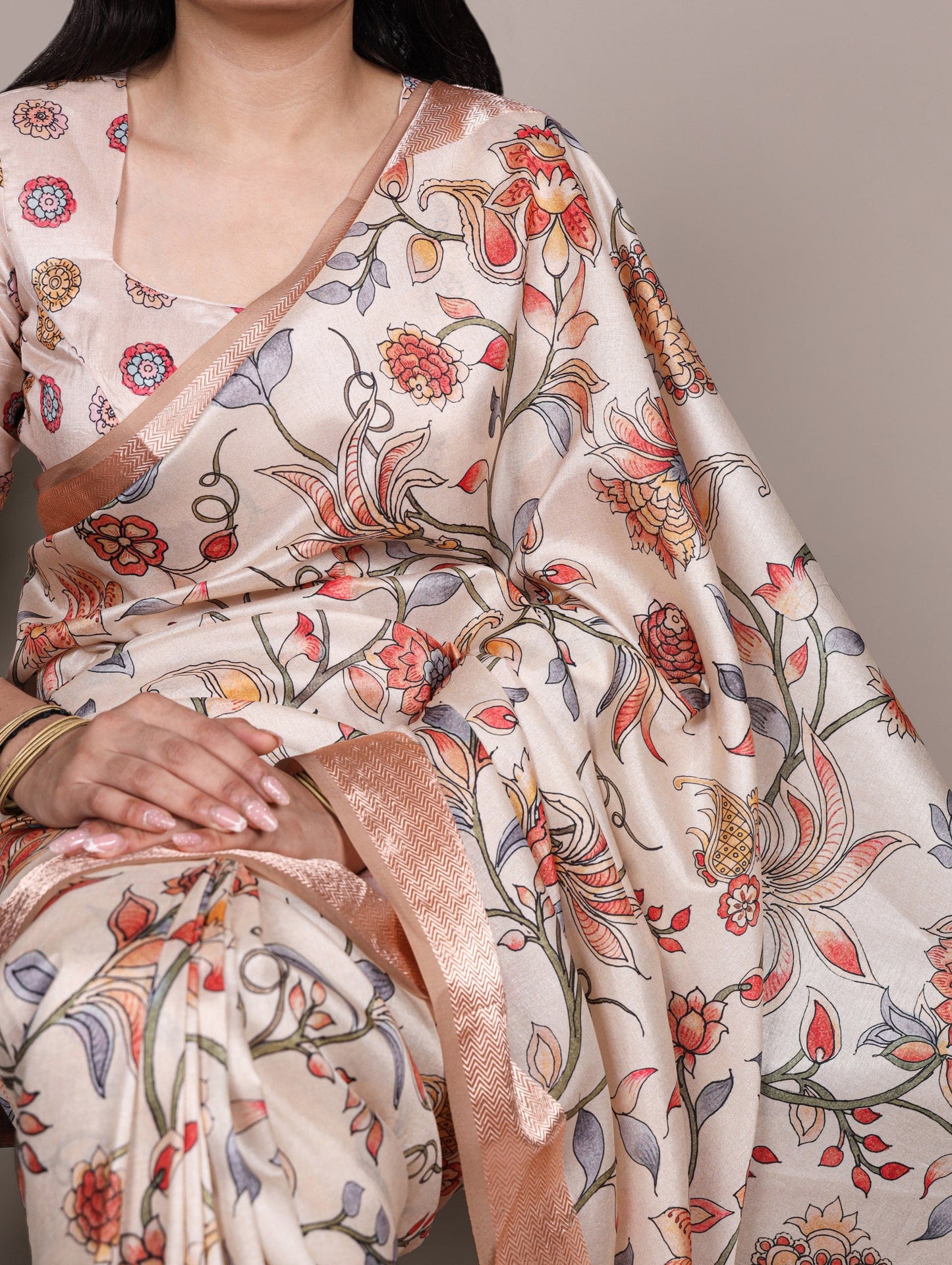 Tasar Silk drape with a glossy viscose border