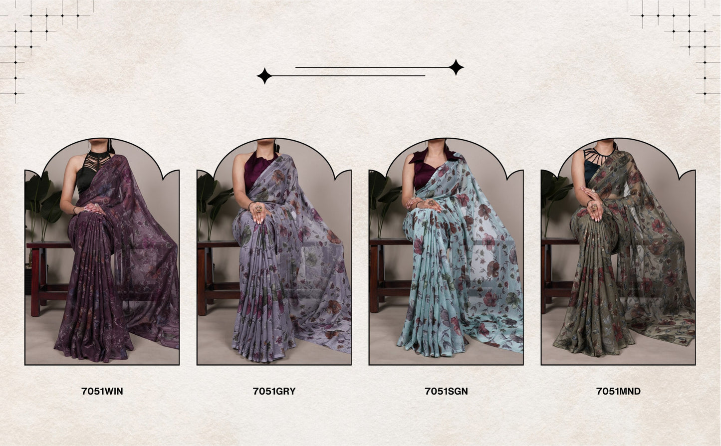 Floral Print Saree with Modern Pleated Texture