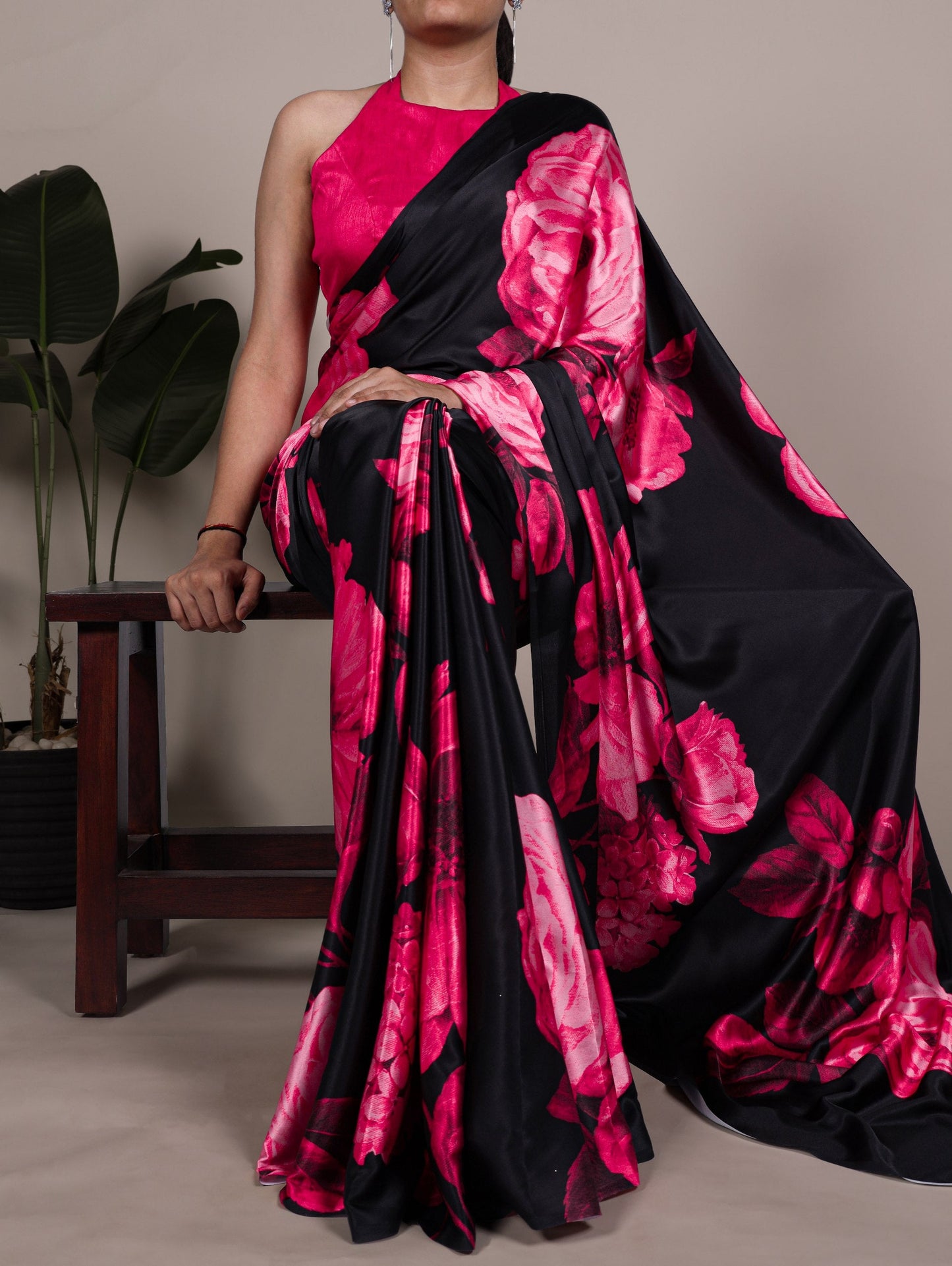Artistic Multi-Hued Satin Silk Saree with Abstract Geometric Print