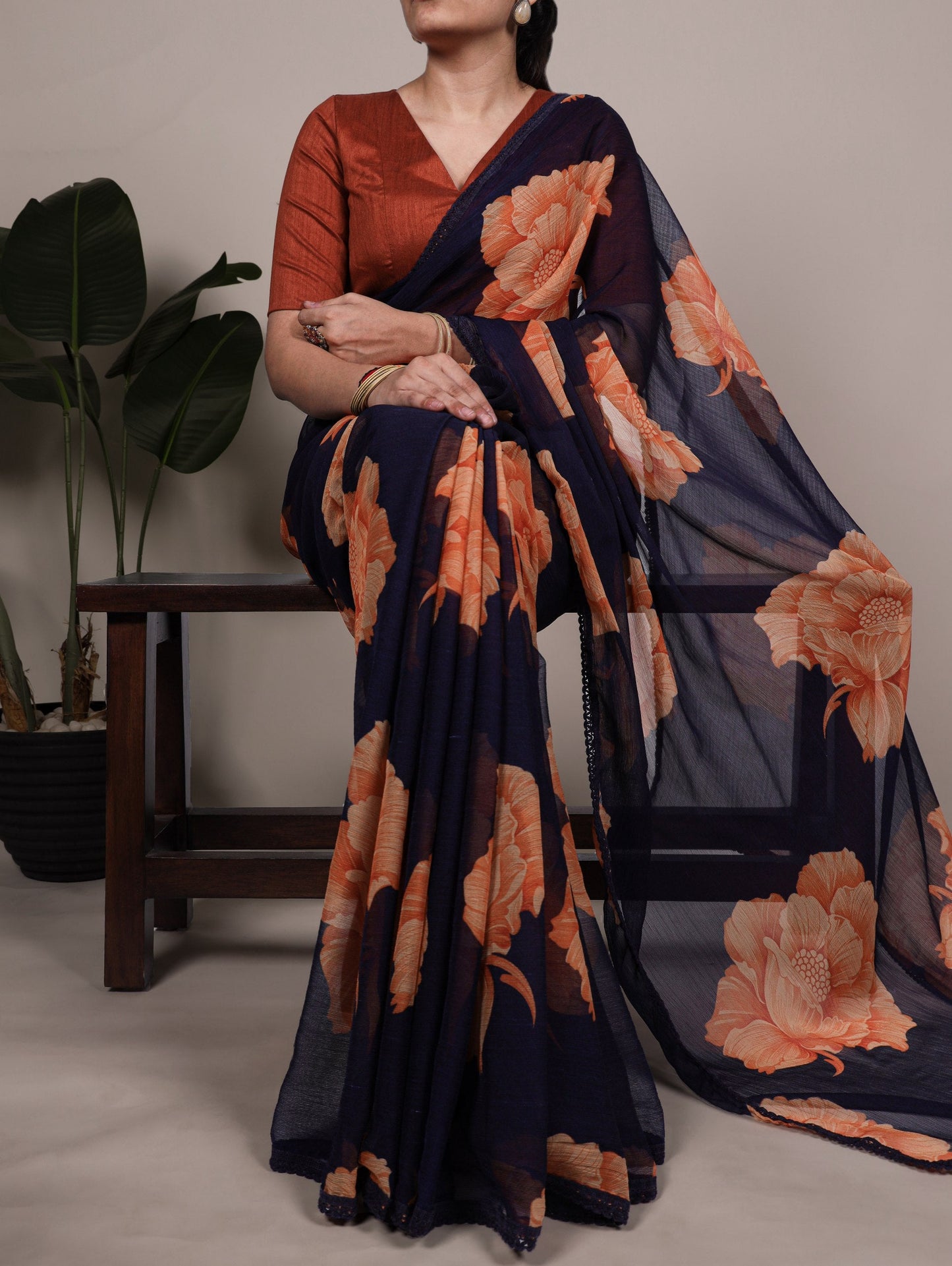 Printed Saree with Big Flowers