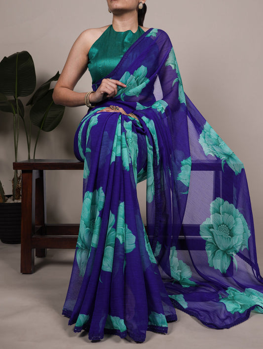Printed Saree with Big Flowers