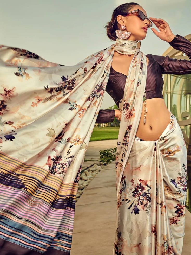 Digital Printed Original Premium Japan Satin Saree