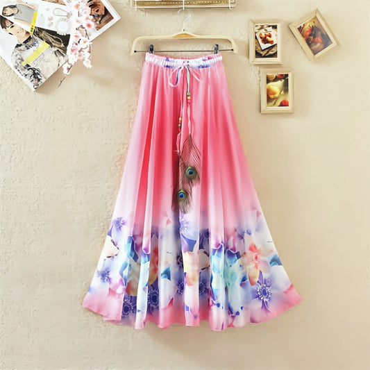 Berry Bold Flared Skirt – Boho Floral Digital Print