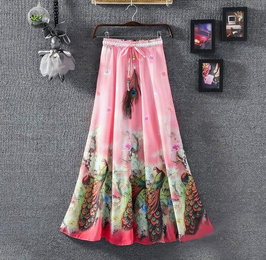 Blush Meadow Flared Skirt – Soft Floral Rayon Comfortwear