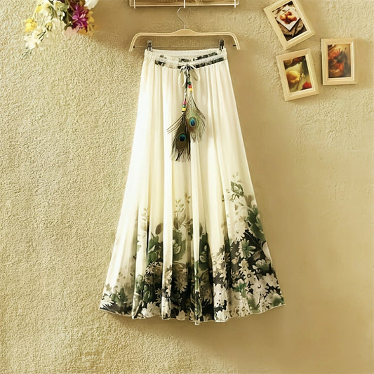 Earth Blossom Flared Skirt – Floral Rayon Skirt for Women