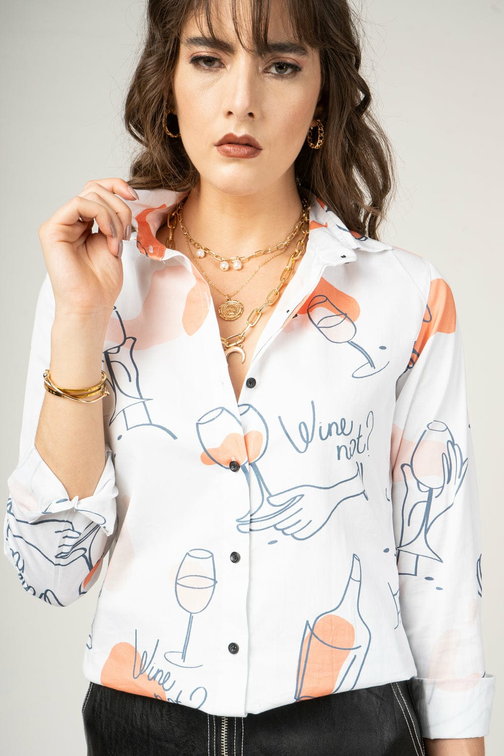Wine Not digital print shirt for women TFY

Quirky slogan printed shirt India

Bold rayon casual shirt for girls


