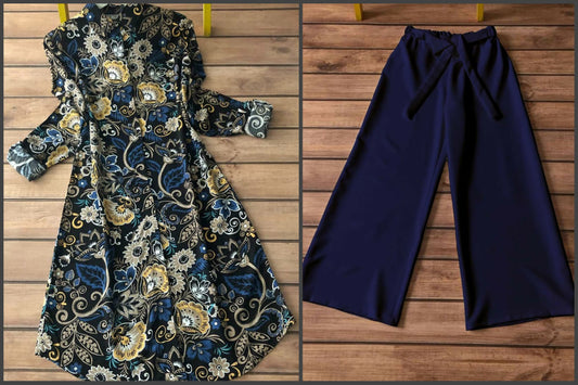 Royal bloom coord set TFY Ethnic

Floral print shirt kurti with navy plazzo

Elegant floral ethnic coord India