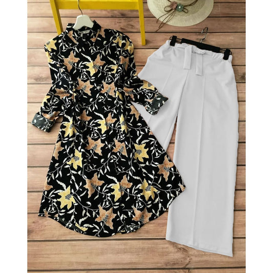 Midnight blossom coord set TFY Ethnic

Black floral kurti with white plazzo pants

Elegant floral coord set India