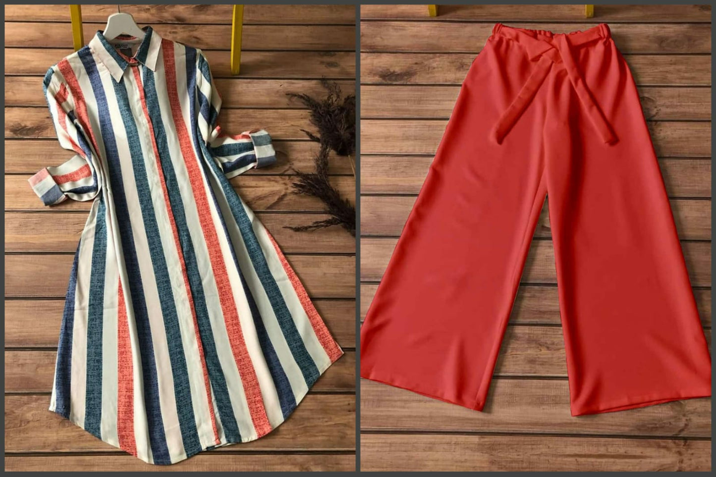 Sunset stripes coord set TFY Ethnic

Rust striped shirt kurti with red plazzo

Bold ethnic coord set India