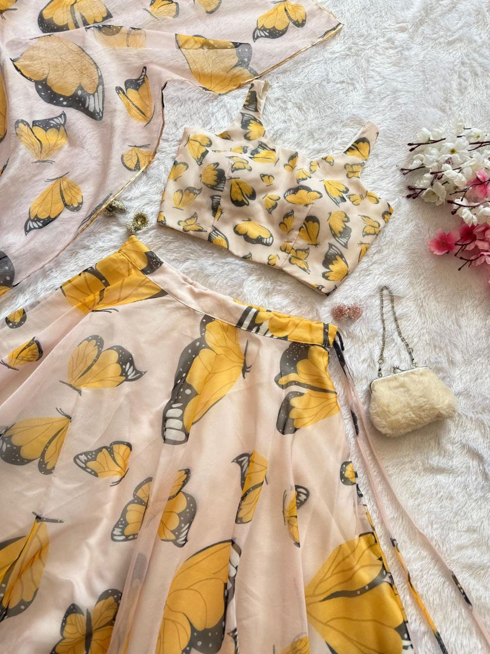 🦋 Butterfly Bliss Organza Lehenga Set – Elegant & Lightweight Ethnic Charm