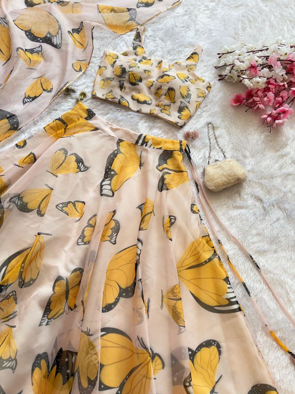 🦋 Butterfly Bliss Organza Lehenga Set – Elegant & Lightweight Ethnic Charm