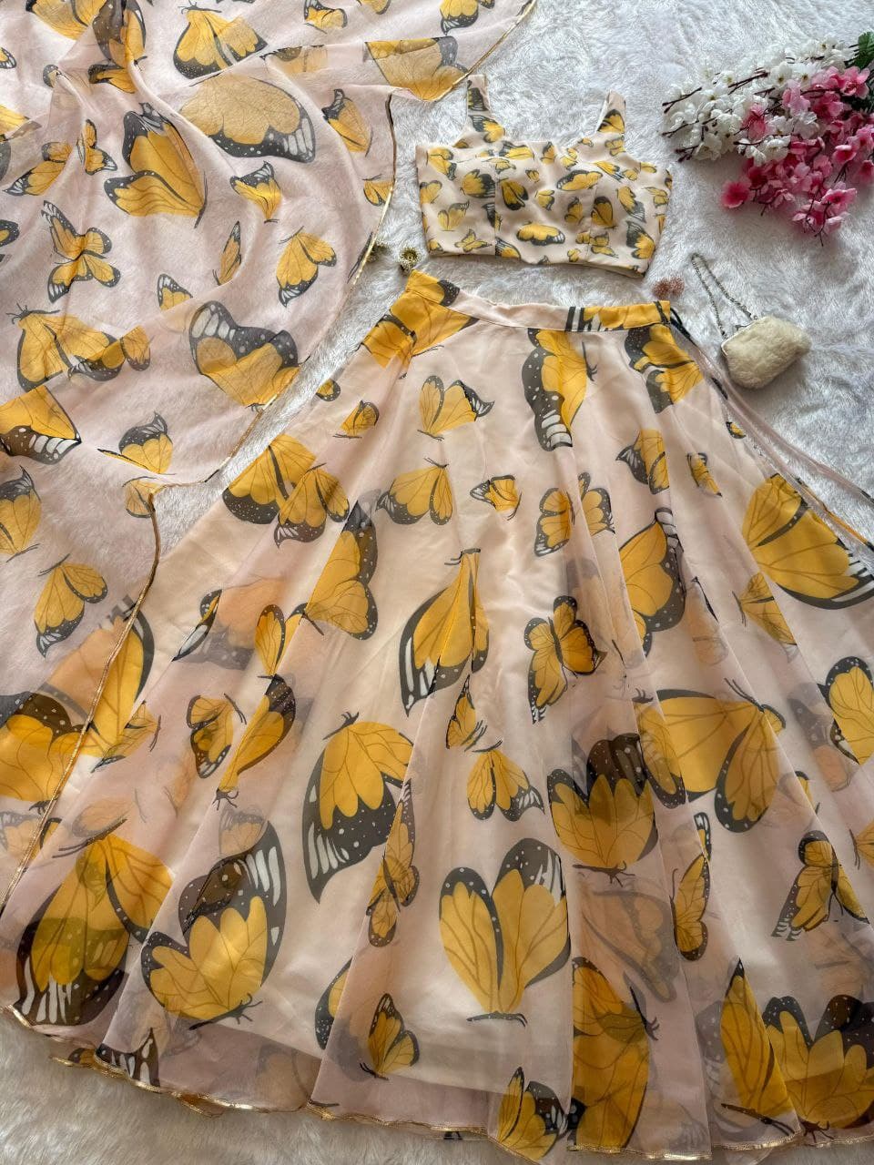 🦋 Butterfly Bliss Organza Lehenga Set – Elegant & Lightweight Ethnic Charm