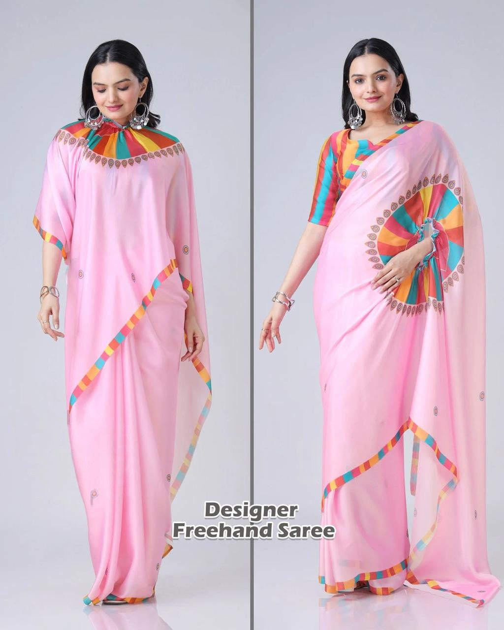 Pink crepe silk saree TFY Ethnic

Soft pink chinon saree digital print

Elegant festive saree with blouse India