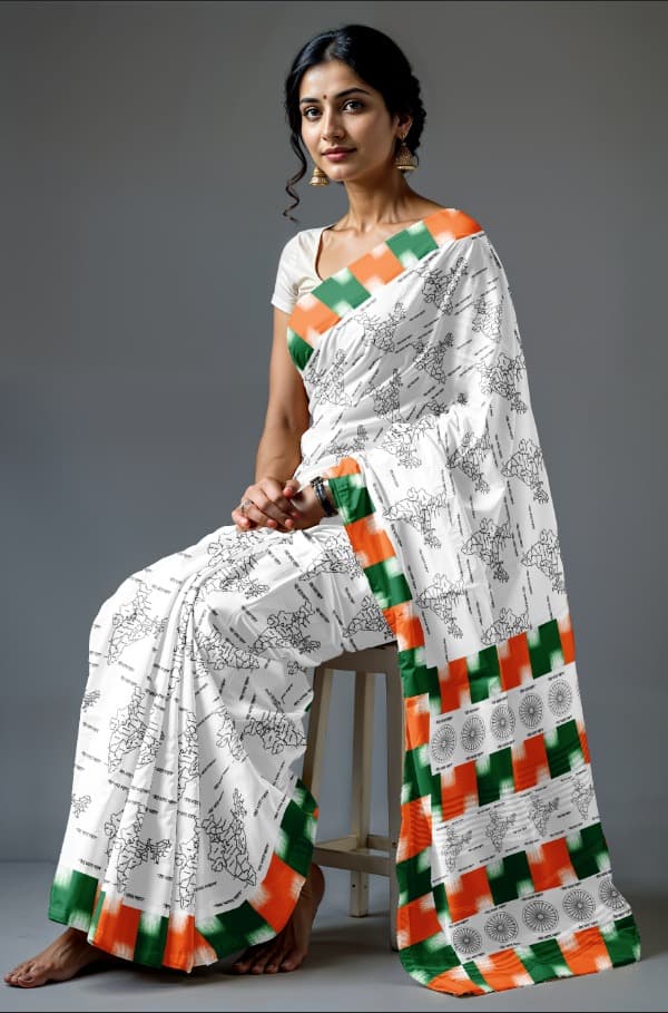 Tiranga Edition Linen Cotton Saree with HD Print & Mono Silk Blouse