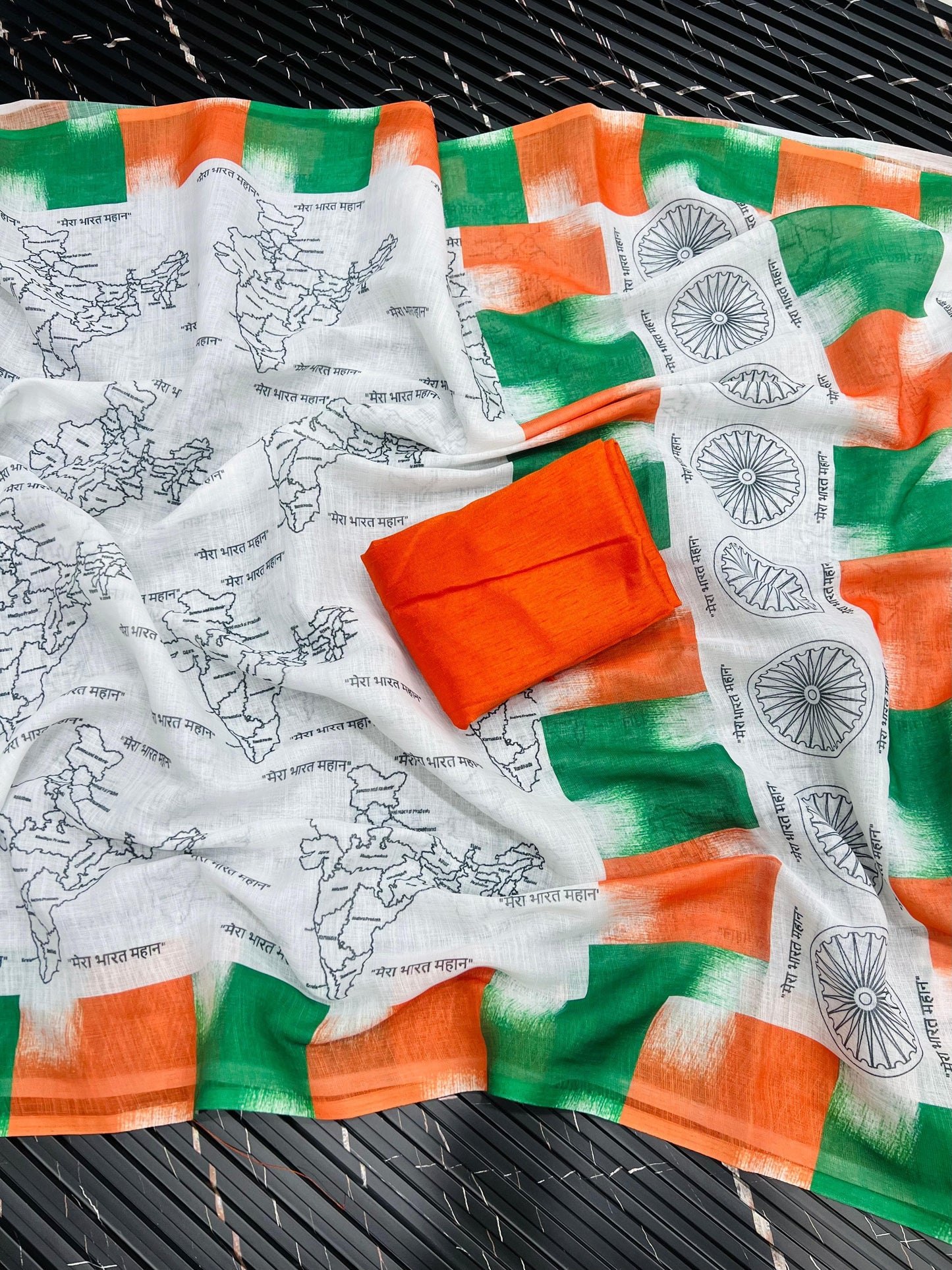 Tiranga Edition Linen Cotton Saree with HD Print & Mono Silk Blouse