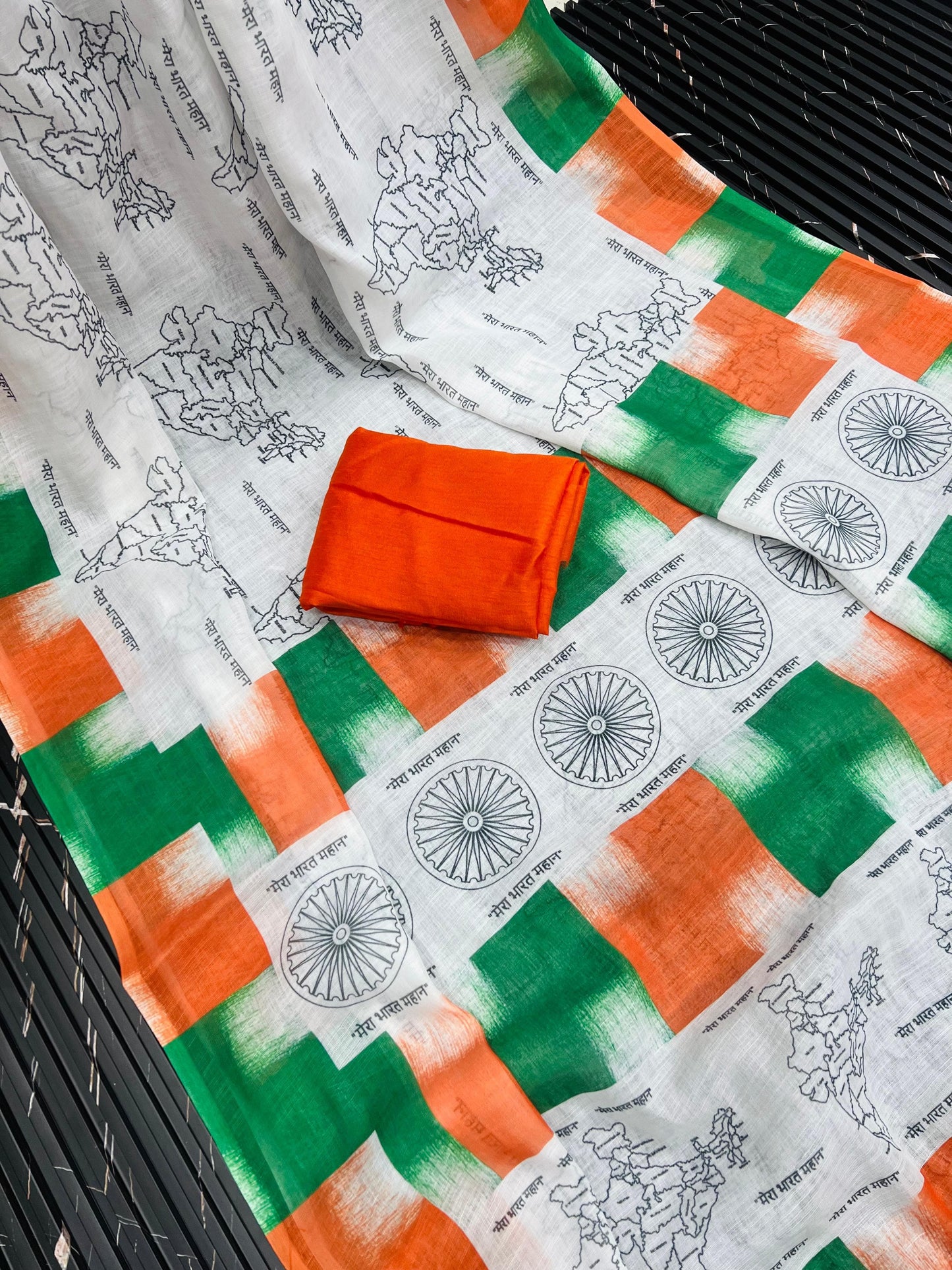 Tiranga Edition Linen Cotton Saree with HD Print & Mono Silk Blouse