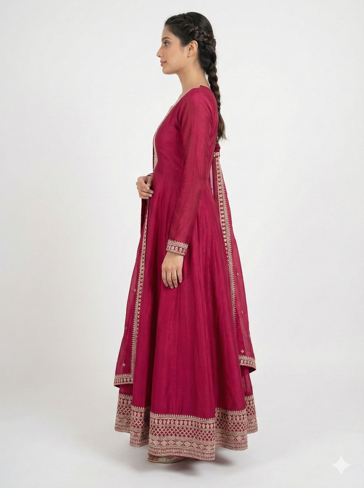 Premium Dark Pink Vichitra Silk Anarkali Suit with Embroidery