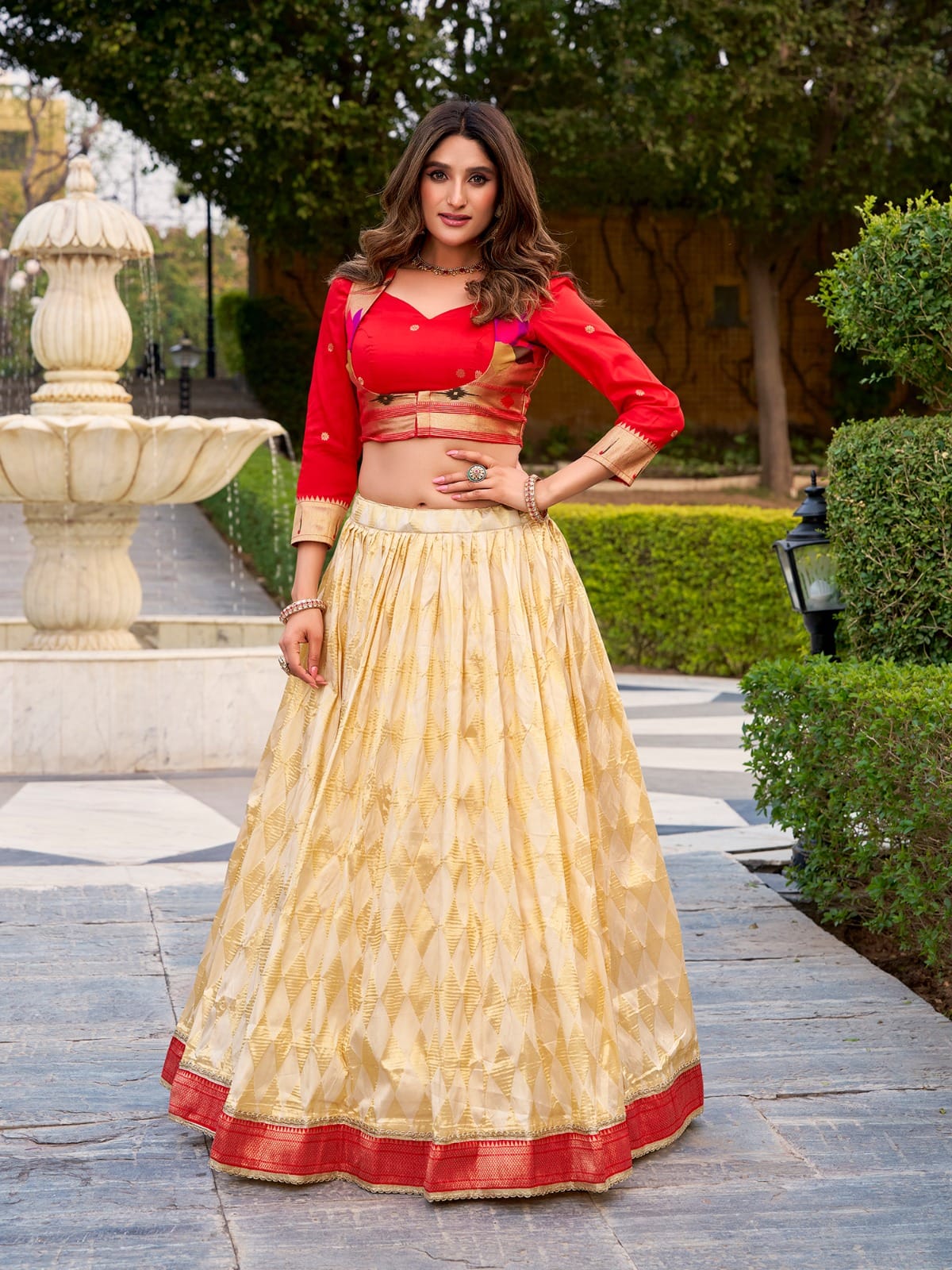 Paithani Jacquard Silk Lehenga Blouse Koti Set with Zari Weaving Work
