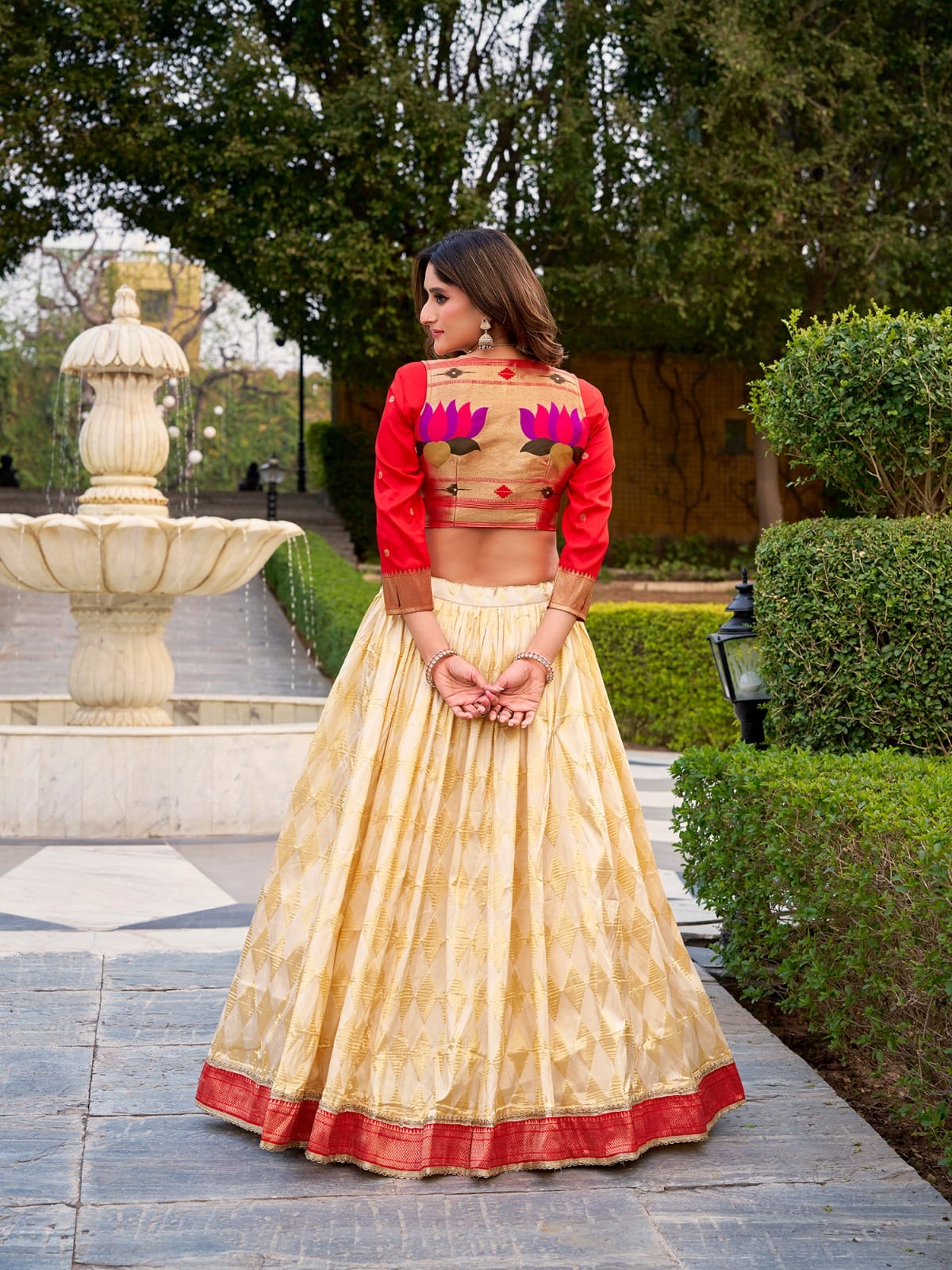 Paithani Jacquard Silk Lehenga Blouse Koti Set with Zari Weaving Work