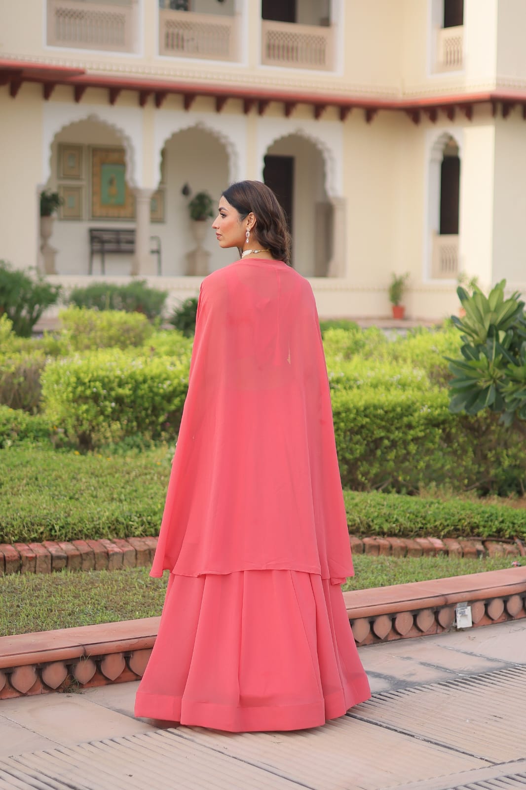 Premium Faux Georgette Lehenga Blouse Shrug Set with Beads Embroidery