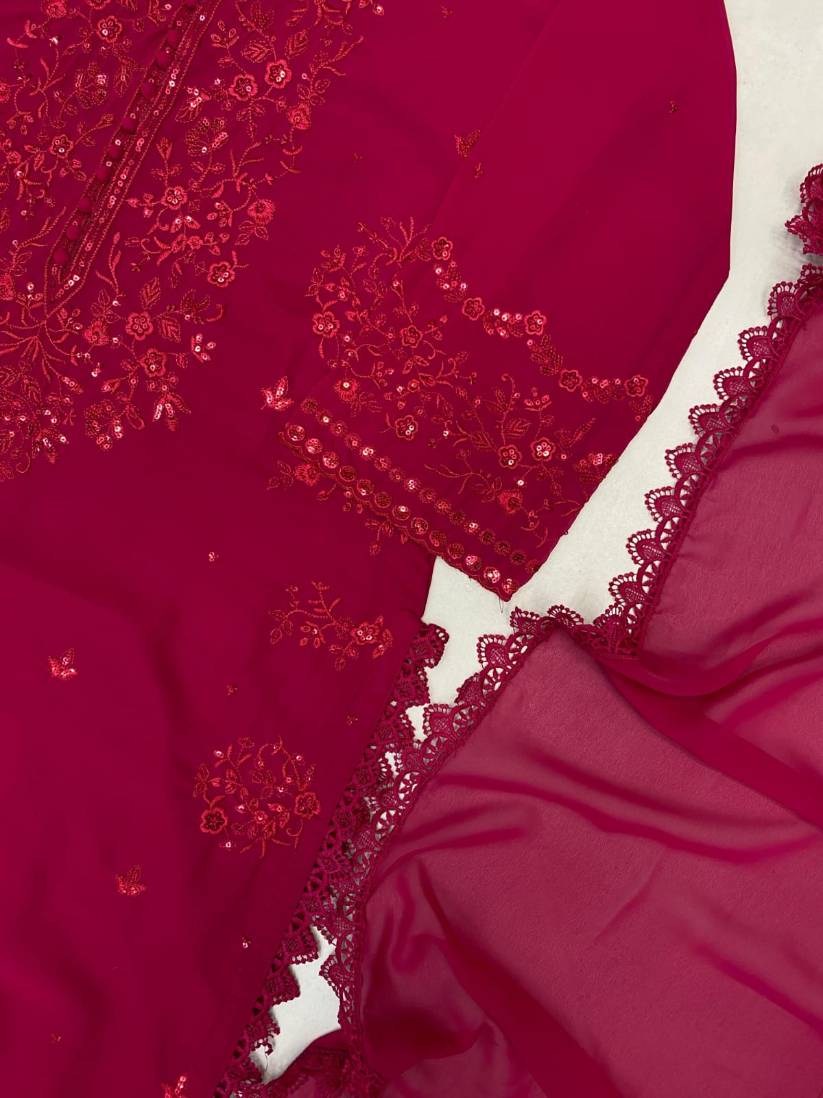 Premium Georgette Sequence Embroidered Top Plazzo Dupatta Set