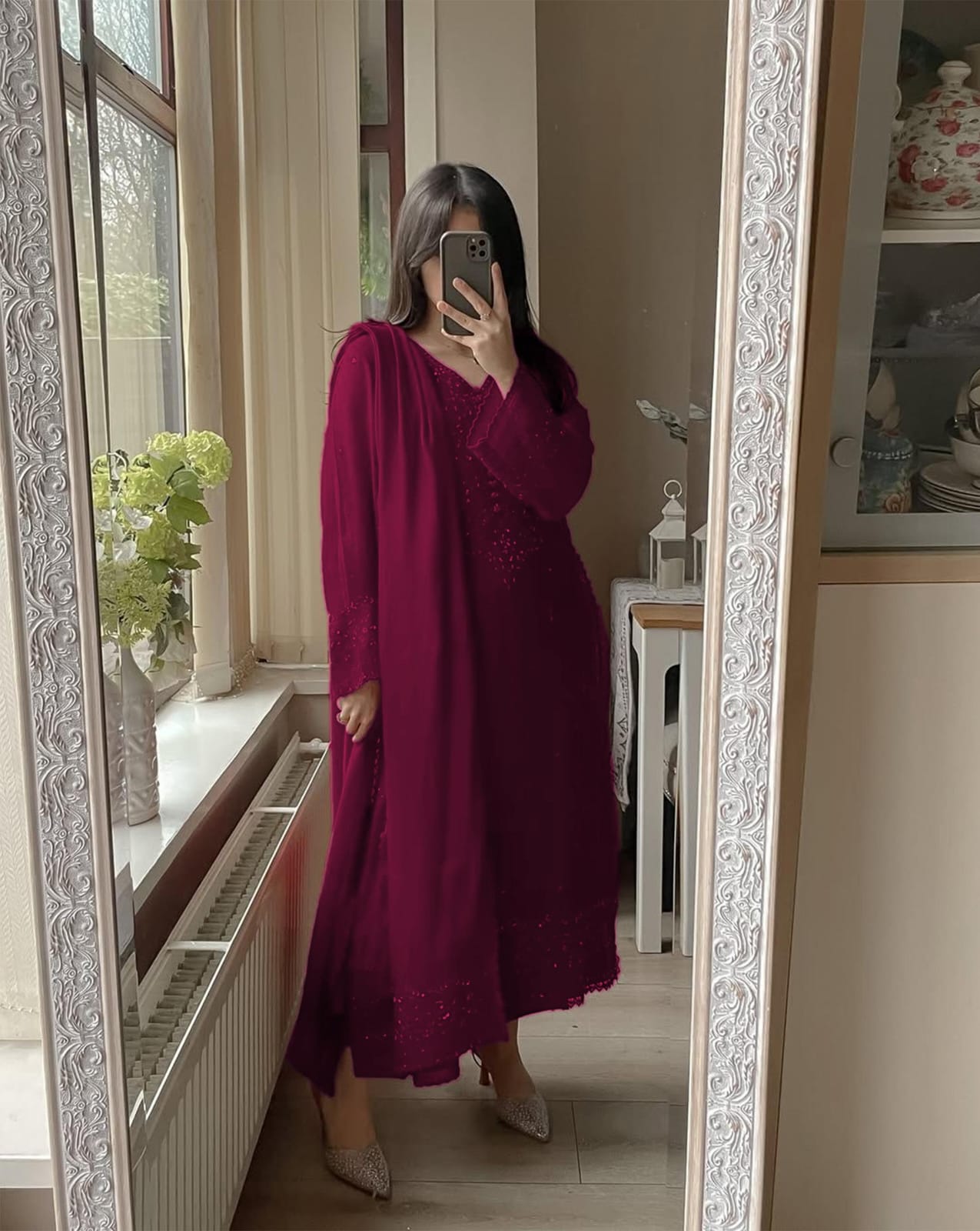 Premium Georgette Sequence Embroidered Top Plazzo Dupatta Set