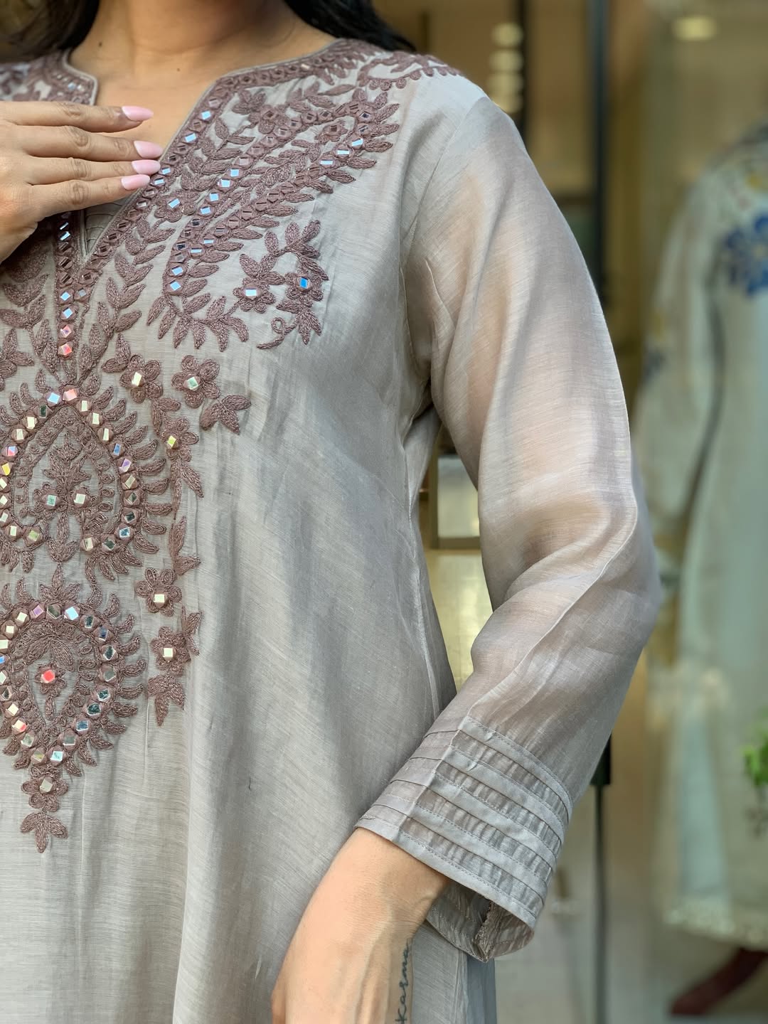 Muslin Cotton Embroidered Top Pant Dupatta Set with Heavy Coding Work