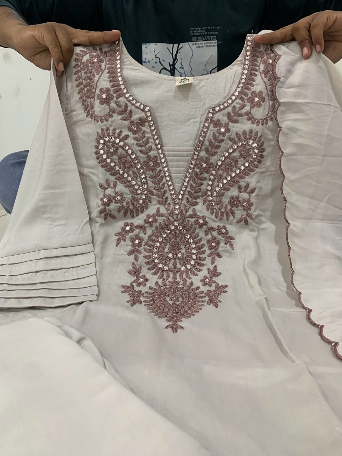 Muslin Cotton Embroidered Top Pant Dupatta Set with Heavy Coding Work