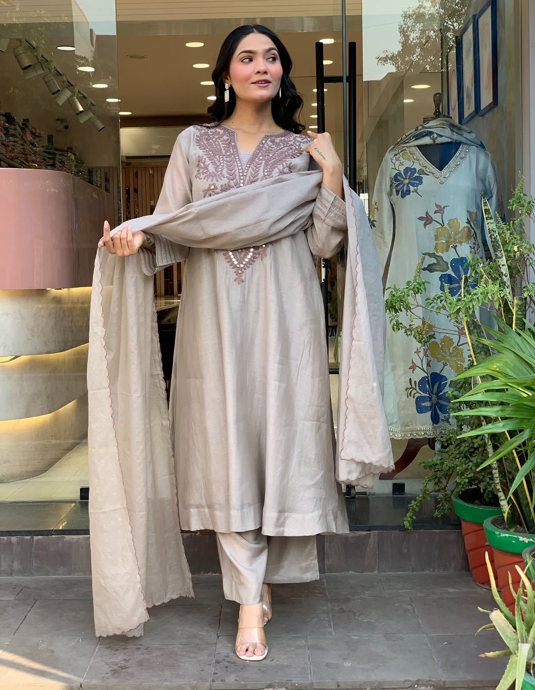 Muslin Cotton Embroidered Top Pant Dupatta Set with Heavy Coding Work