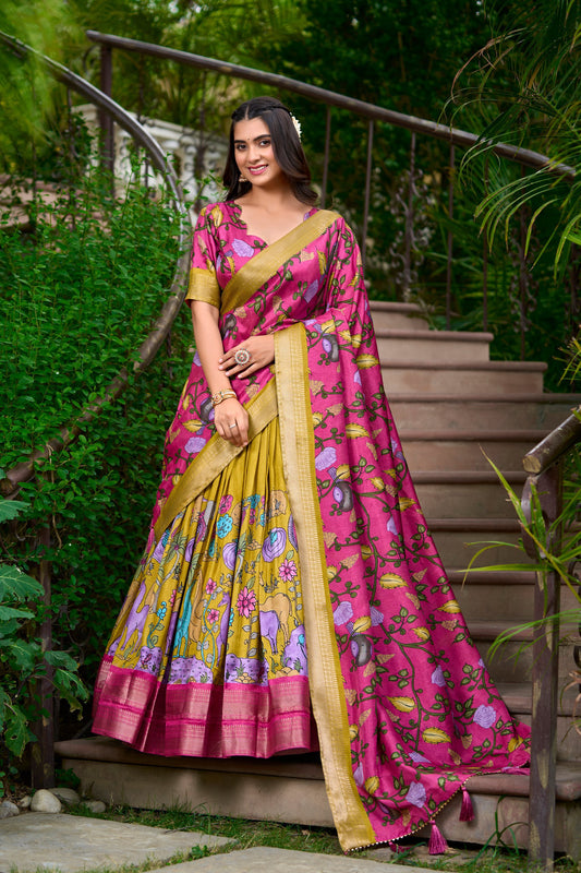 🌷Lehenga Choli🌷 Kalamkari Dola silk