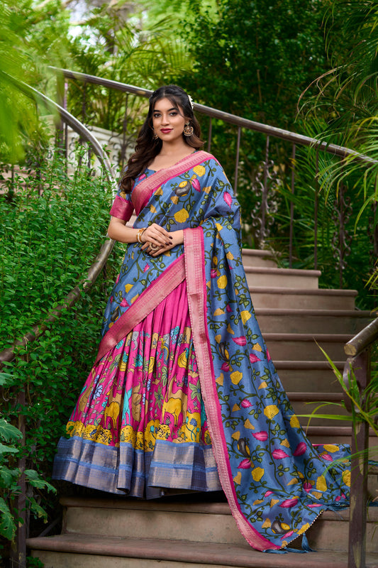 🌷Lehenga Choli🌷 Kalamkari Dola silk