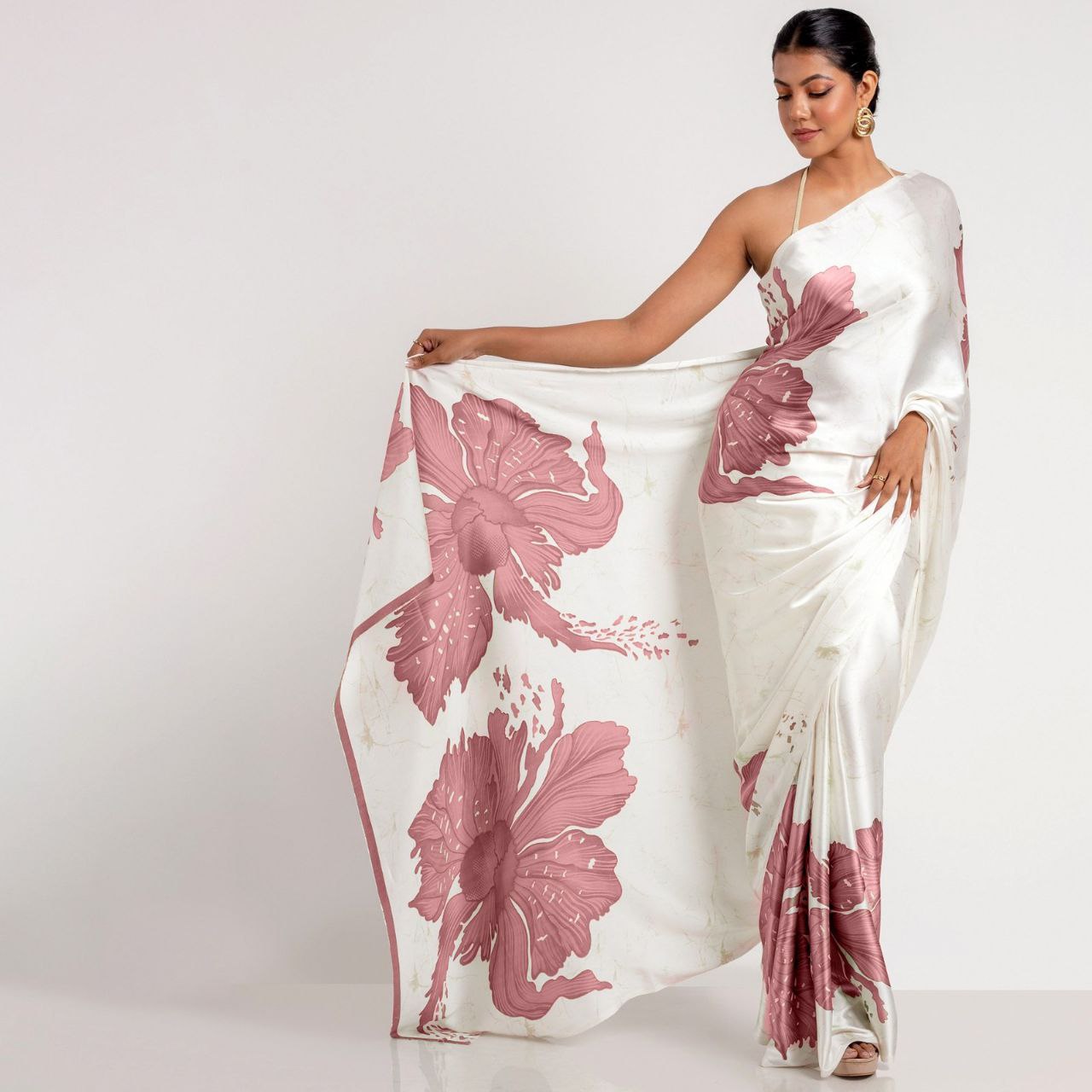 Big Flower Digital Printed Japan Satin saree